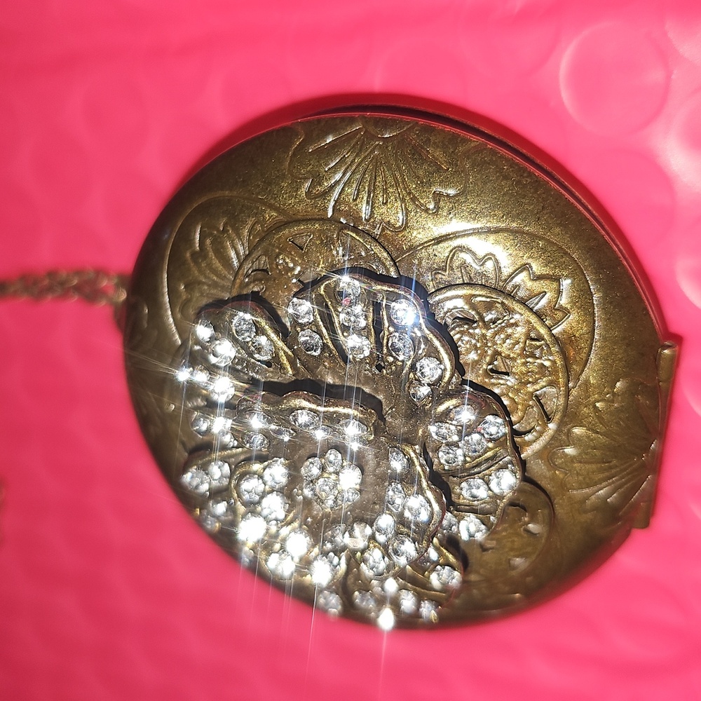 Unique Locket With Necklace with Rhinestone Flower - Picture 2 of 7